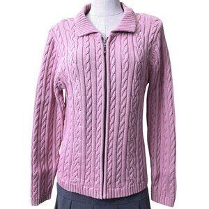 Vintage Crystal Kobe Dusty Rose Pink Cable Knit Zipper Front Cardigan Sweater